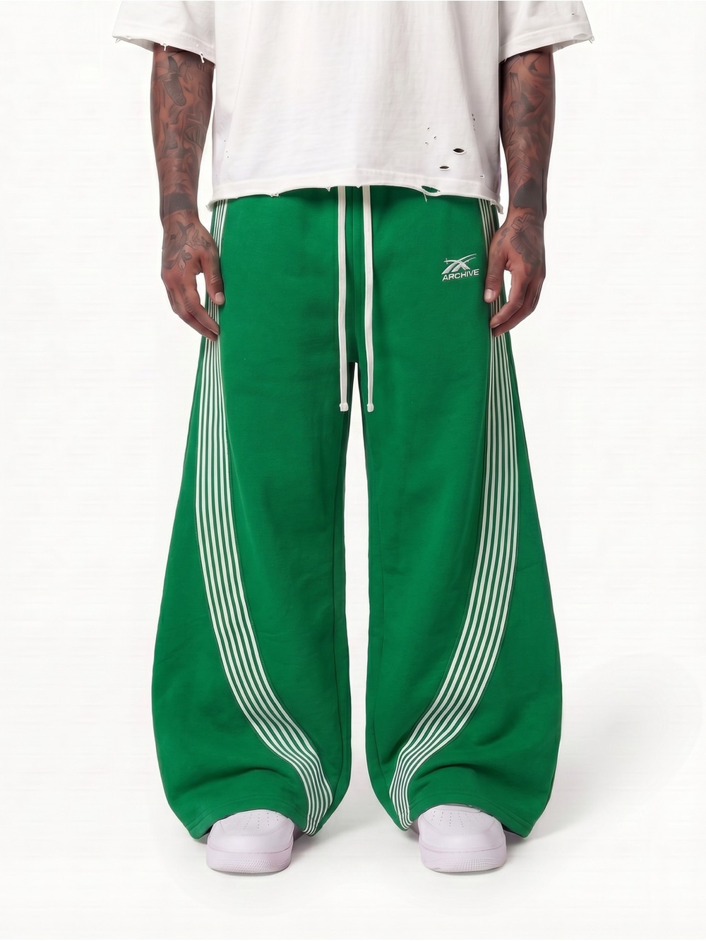 HYPEDEPT ARCHIVE ESSENTIAL WIDELEG SWEATPANTS Green with Side Stripes